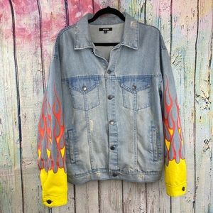 Men’s Flame Sleeve Distressed Denim Jacket